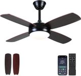 Asyko Black Ceiling Fans with Lights and Remote, 42" Modern Low Profile Ceiling Fan with App and Dimmable, Farmhouse Ceiling Fan for Indoor/Outdoor Covered Patios