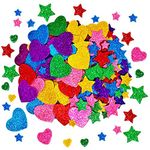 Glitter Foam Stickers Self Adhesive Stars and Mini Heart Shapes Glitter Stickers for Kid's Arts Craft Supplies Greeting Cards Home Decoration (180 Pieces)