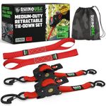 Rhino USA Retractable Ratchet Straps (2-Pack) - 2.5cm x 3m (540kg Break Strength) - Medium Duty Auto Self-Retracting Tie Down Straps for Truck, Cargo Trailer, Motorcycle, Bike & More - Red