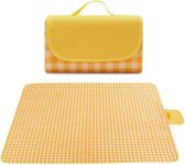 Picnic Mat,Large Sandproof Waterproof Camping Portable Travel Blanket, Foldable Blanket Beach Mat Handy for Outdoor Indoor Family Beach Park Grass,Hiking, Music Festiva (Yellow White Grid)