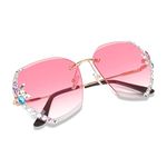 Black Jones UV400 Protective Non-Polarized Sunglasses for Women with Glasses Cloth, Rimless Diamond Cutting Lens, Pink Shade (XL)