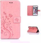 iPhone 5s SE Case,iphone 5 5s SE Wallet Case,LW-Shop for iPhone 5 5s SE PU Leather Case [Built-in Credit Card Slots] Magnetic Design Flip Folio Leather Cover Case with Flower Butterfly Pattern(Pink)