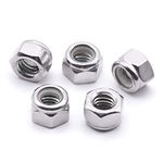 #6-32 (100 PCS) Stainless Steel Hex Locknuts with White Nylon Insert, Stainless Steel 304 (18-8), Bright Finish, Full Thread, Hex Drive