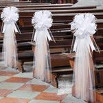 30 Set Wedding Pew Bows with Long Tulle Tails Wedding Aisle Decorations Church Chair Aisle Decorations Wedding Car Decoration Big Bows for Bridal Shower ReceptionAnniversary