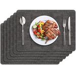 BIPASION Placemats, Faux Leather Heat Resistant Placemats for Dining Table Set of 6, Waterproof Wipeable Washable Place Mats, Easy to Clean Non-Slip Table Mats, 11.8" x 17", Black