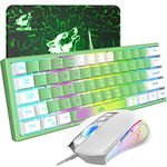 ZIYOU LANG White Gaming Keyboards mouse with Mousepad, 60% Keyboard Mice Gaming, RGB Led keyboard Mosue, Usb Backlit Keyboards and Mouse Mechanical Feel, for PC Mac Laptop Computer, RK61 English