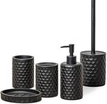 zccz Bathroom Accessories Set 5 Pcs - Soap Dispenser, Toilet Brush Holder, Toothbrush Holder, Bathroom Tumbler, Soap Dish - Vintage Bathroom Accessory Set Decor Countertop Vanity Organizer, Black