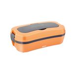 BONJOUR Nexus Electric Lunch Box | Portable Food Warmer with 2 Stainless Steel Containers | Made in India | Removable & Easy to Clean | Travel Friendly Tiffin (Orange)