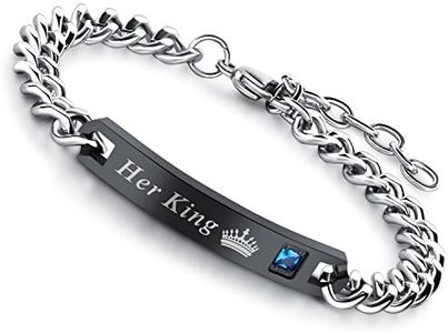 Flongo - Bracciale Un Pezzo da Uomo Donna Catena Regolabile in Acciaio inossidabile con Scritta"His Queen Her King" Colore Nero/Oro rosa Regalo per Lui Lei