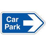 V Safety Shaped Safety Sign - Car Park Arrow Right Blue-300X150-Self Adhesive Vinyl