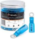 Wirefy Heat Shrink Ring Terminals #6 - Marine Grade Terminal Connectors - Waterproof Eyelet Wire Connectors - Red 16-14 AWG - 130 PCS