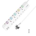 Extension Lead with USB Slots, Toomke 4 Way Plug Extension Socket with 2 USB-A and 1 USB-C, Mountable Power Strip with Individual Switches, UK Plug Socket 1.5m Extension Cord 13A 3250W