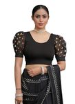 Amazon Brand - Anarva Round Neck Lycra Stretchable Puffed Elbow Sleeve Readymade Saree Blouse for Women Stylish (Black, Medium)