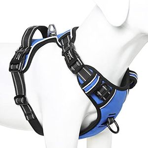 HEELE Hundegeschirr ohne Zug, Brustgeschirr für kleine Hund, einstellbares reflektierendes Hunde Geschirr, atmungsaktive Hundegeschirre mit gepolstertem Griff, No-Pull Dog Harness, Blau, S