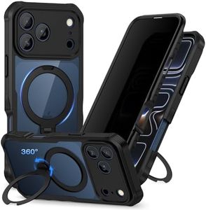 CENHUFO Privacy for iPhone 17 Pro Max Case, Compatible with Magsafe Full Body Phone Case Built-in 9H Tempered Glass Privacy Screen Protector and 360° Spin Magnetic Stand Ring Camera Lens Cover -Black