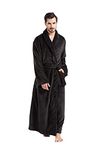 FashGudim Mens Full Length Big and Tall Bathrobe Plush Long Robe Warm Shawl Collar Kimono Bathrobe Flannel Fleece Spa Robes, Black, X-Large-XX-Large Big Tall