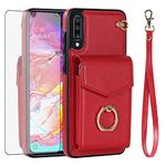 Asuwish Phone Case for Samsung Galaxy A50 A50S A30S Wallet Cover with Tempered Glass Screen Protector and RFID Blocking Ring Card Holder Cell Accessories A 50 50S 30S S50 50A SM A505G Women Men Red