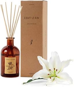 8 Rattan Scented Reed Diffuser Sticks ‘Jasmine & Lily Scent’ Set, Jasmine Diffuser Oil with Sticks, All-Natural Essential Oil & Elegant Amber Glass Vase (5.75oz), Provides Constant Fragrance