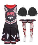 Girls Halloween Vampire Cheerleader Costume - 13/14 Years - Black Dress with Pom Poms and Tights - Kids Trick or Treat Fancy Dress