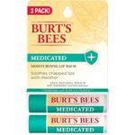 Burt's Bees 100% Natural Medicated Moisturizing Lip Balm with Menthol & Eucalyptus, 2 Tubes in Blister Box