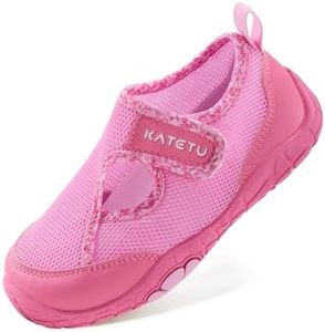 KATETU Toddler Sandals for Boys and Girls,Breathable Mesh Kids Water Sandals with Closed Toe,Lightweight Non Slip Summer Beach Shoes for Outdoor Play Pink