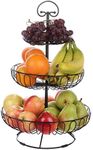 Lily's Home Wire Fruit and Vegetable Holder, 3-Tiered Fruit Basket, Kitchen Accessories - Black