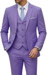 YND Men's Slim Fit 2 Button 3 Piece Suit Set, Blazer Jacket Vest Pants and Tie, Solid Wedding Dress Tux and Trousers Purple