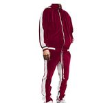 Mens Tracksuit Set Velour Velvet 2 Piece Athletic Sweat Suits Full-Zip Sweatshirt Jacket and Striped Jogging Botttoms Contrast Tracksuits Running Sports Gym Sportwear Casual Exercise Sports Outfit