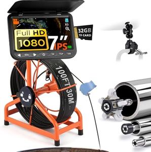 𝟐𝟎𝟐𝟔 𝐧𝐞𝐰 7” Sewer Camera, HD 1080P w/DVR-32GB, [New 1s Twist-to-Unlock System] Plumbing Snake Pipe Inspection Camera, [Thicker Cable Reel] Drain Camera, 5000mAh, [360°+180° Rotate] 100ft/30m