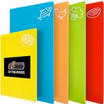 Gorilla Grip Original Set of 5 Flexible Plastic Cutting Boards, 4 Large Plus Small Board, Gripped Backing, Dishwasher Safe, Non Porous, Durable Chopping Mats, Food Icons, Multi Color