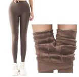 Alexvyan Ankle Length (24 to 36 Waist) Stretchable Fleece Women Warm Thick Fur Lined Fleece Winter Thermal Soft Legging Tights Stocking - Slim Fit (Brown)