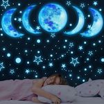 Glow in The Dark Stars and Moon for Ceiling Luminous Stars and Moon Wall Decal Fluorescence Stars Moon Wall Sticker or Glow in The Dark Moon Sticker Perfect for Kids Bedroom Nursery Living Room Blue