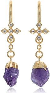 Amethyst Earrings for Women in Raw Stone Dangle Drop Shape - 18K Gold Vermeil, Certified 925 Sterling Silver Earring - Hypoallergenic Gold Jewelry for Women, Mothers Day Gift, Birthday Gifts for Women