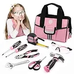 WORKPRO 9-Piece Kids Real Hand Tool Set, Pink Junior Tool Kit with Storage Bag for Boys, Girls, Children DIY Building and Woodworking, Age 8+