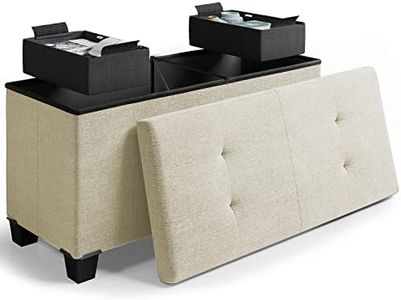 Storage Ottoman Bench with Storage Bins, 30-in Storage Bench for Bedroom End of Bed, Folding Foot Rest Ottoman with Storage for Living Room, Storage Chest Max 660lbs, Linen Fabric Ivory Ottoman