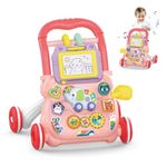 KalaDuck Sit to Stand Baby Walker, Baby Push Along Toys with Music and Drawing Board, Early Educational Activity Centres Babies Learning Toys, Baby Walkers for Boys Girls from 6 Months (Pink)