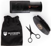 Bucking Beards Starter Grooming Kit - Includes Travel Bag, Wooden Comb with Pouch, Bristle Brush, and Mustache Scissors