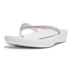 FitFlop Women's iQushion Sparkle Ergonomic Flip Flops for Walking, Lightweight Waterproof Cushioned Thong Sandals for Women with Non Slip Bottom and Arch Support, Rubber Beach Sandal, Urban White, 7