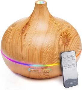 Inditradition Aromatherapy Humidifier Diffuser For Home | Ultrasonic Essential Oil Aroma Diffuser for Home (With Multi-colour LED, 6 Inches Long, 550ml Tank) - Wooden Oak Brown
