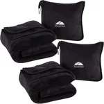 BlueHills 2-Pack Premium Soft Travel Blanket Pillow Airplane Blanket for Two in Soft Bag Pillowcase with Hand Luggage Belt and Backpack Clip, Compact Pack Large Blankets for Travel (Black T014)