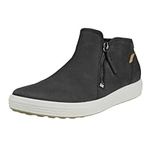 ECCO Women's Soft 7 Side Zip Bootie Sneaker, Black Nubuck, 9-9.5