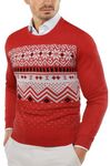 COOFANDY Men's Crew Neck Sweater Slim Fit Lightweight Sweatshirts Knitted Pullover for Casual Or Dressy Wear, Christmas Red/White, Medium