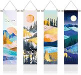 4 Pcs Mountain Tapestry Wall Hanging Forest Tree Tapestry Starry Moon Tapestry Night Sky Sunset Tapestry Nature Landscape Tapestries Pink Long Tapestry Vertical Wall Art for Bedroom, 55 x 13 Inch