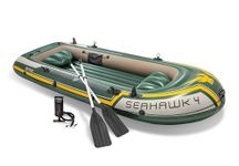 Intex Inflatable Air PVC Seahawk 4 Boat Set, Multi Color