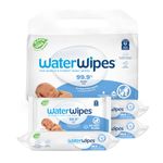 WaterWipes Plastic-Free Original Baby Wipes, 99.9% Water Based Wipes, Unscented & Hypoallergenic for Sensitive Skin, 240 Count (4 packs), Packaging May Vary