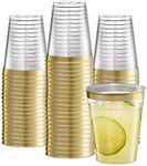 PLASTICPRO Disposable 8 oz Crystal Clear Plastic Tumblers With Gold Rim for Party's & Weddings pack of 100