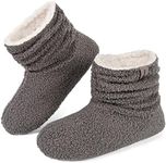 LongBay Women’s Warm Curly Fur Bootie Slippers Comfy Plush Fleece Boots Memory Foam House Shoes, Grey, 6.5-7.5