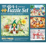 Bits and Pieces - 4-in-1 Multi-Pack 1000 Piece Jigsaw Puzzles for Adults - 'Playful Gnomes' 1000pc Puzzle Set Bundle by Makiko - 20" x 27" (51cm X 69cm)