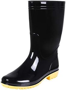 Comwarm Men's Mid-calf Rain Boots Waterproof Anti-Slip Black PVC Adult Outdoor Work Rubber Boots HD44