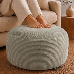 SEESNOW Stuffed Pouf Ottoman,Corduroy Foot Rest,Light Greige,28 Inch